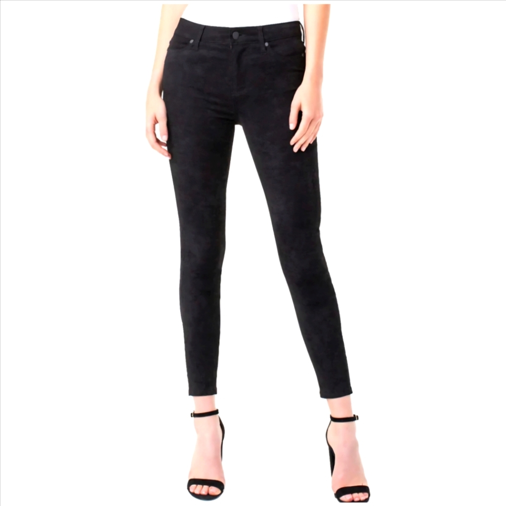 Liverpool Abby Black High Rise Skinny Ankle Pants Faux Suede Stretch Size 6/28